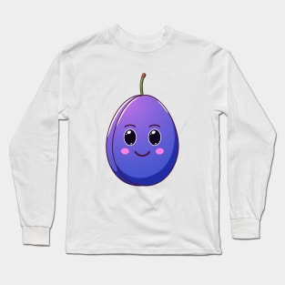 Cute Kawaii Plum, Cartoon Ripe Fruit Long Sleeve T-Shirt